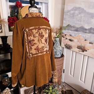 VTG Susan Graver Brown Faux Suede Tapestry Western Flare Full Zipper Jacket.